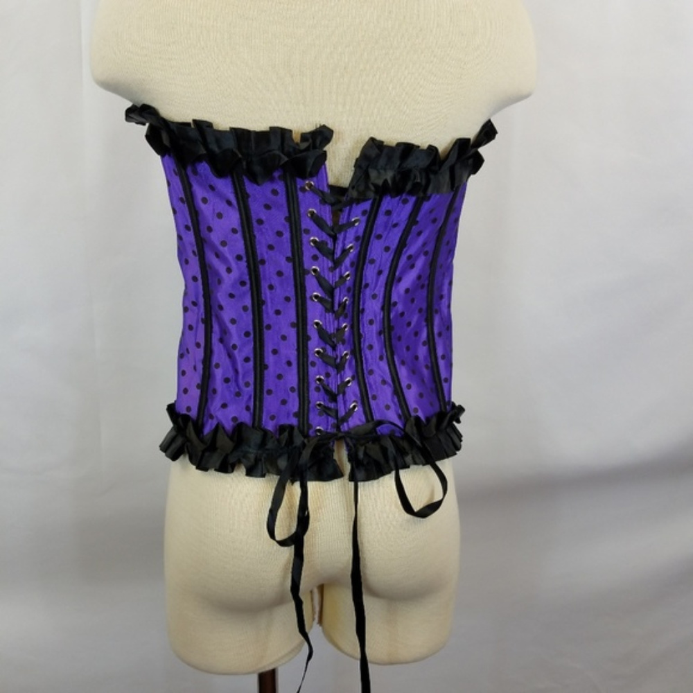 Plus purple polka dot with black ruffles corset - Picture 2 of 7